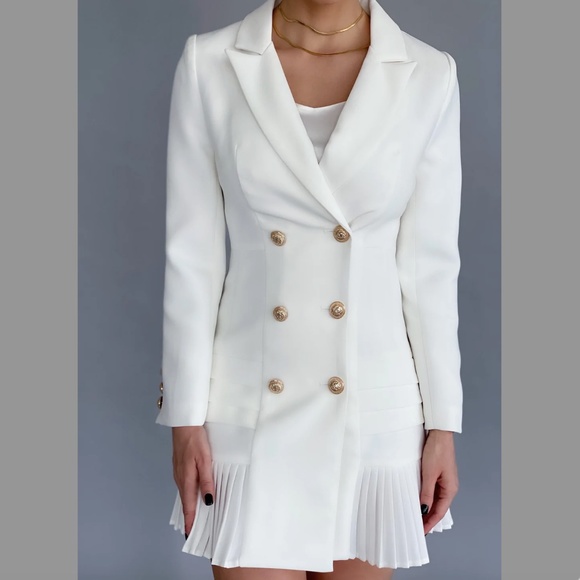NEW! White Blazer Dress Pleated Skirt Details - Picture 7 of 7